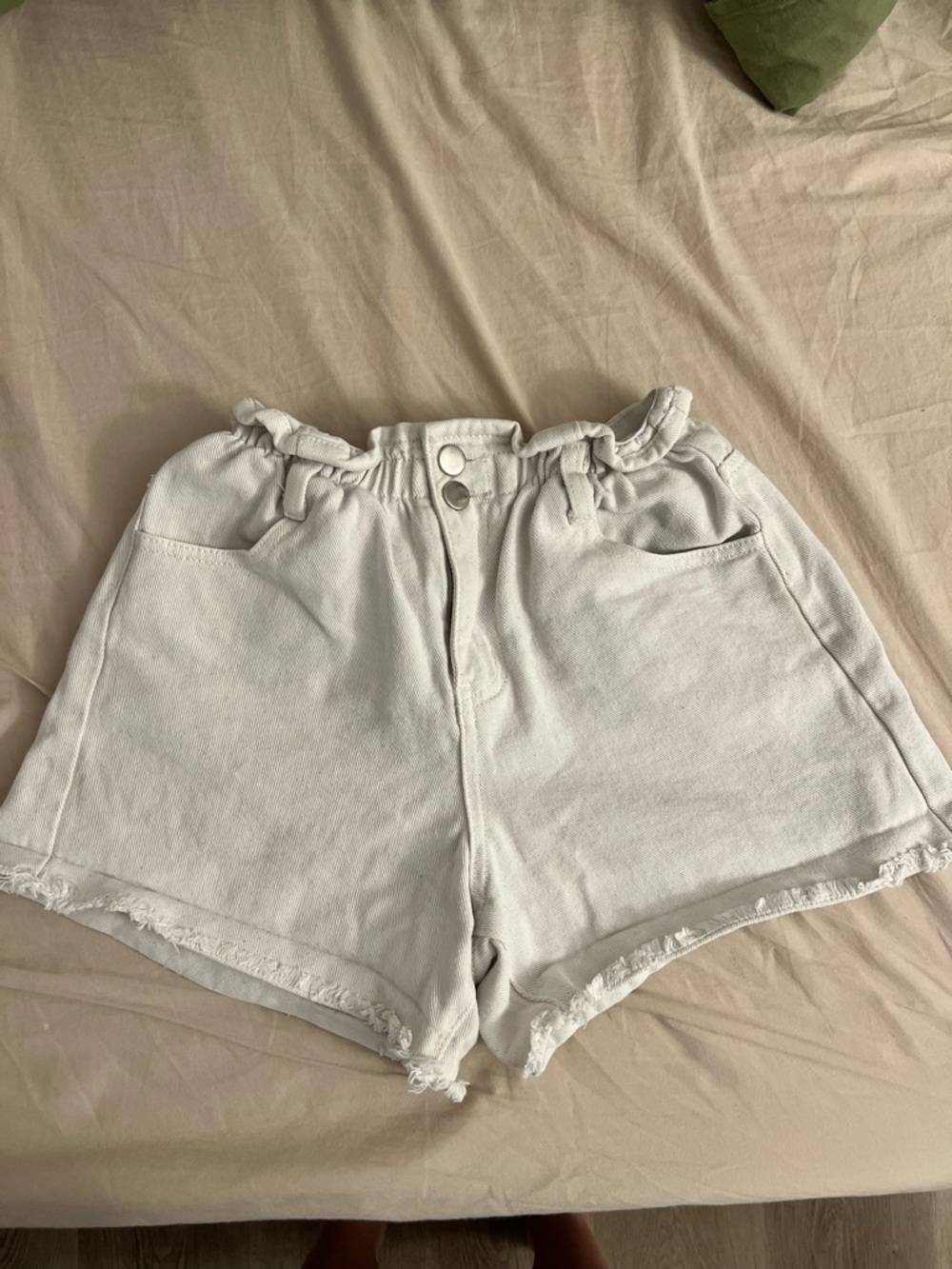 Princess Polly High-Waist Paperbag Shorts in White